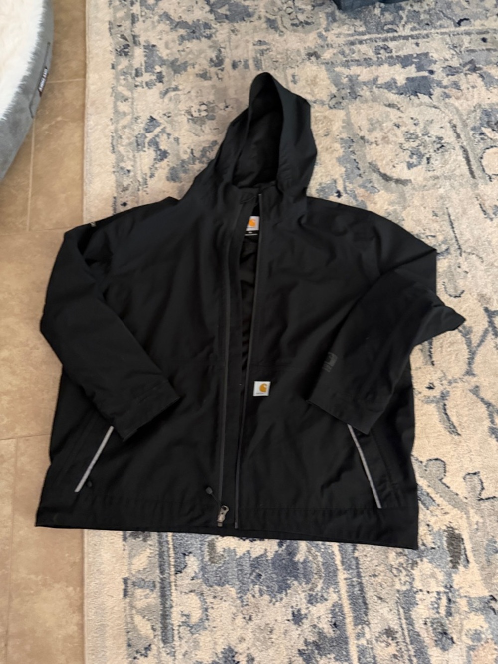 Carhartt Black Hooded Rain Jacket with Reflective Trim
